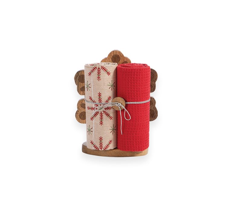 SET ME 2 COPË PESHQIRËSH KUZHINE KRISHTLINDJESH ME BAZËN FLOKË BORE 40X70 SNOWFLAKE