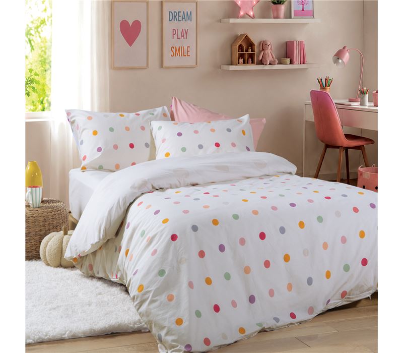 Set Çarçafësh për fëmijë me llastik Dots Ecru , Tek 170x260
